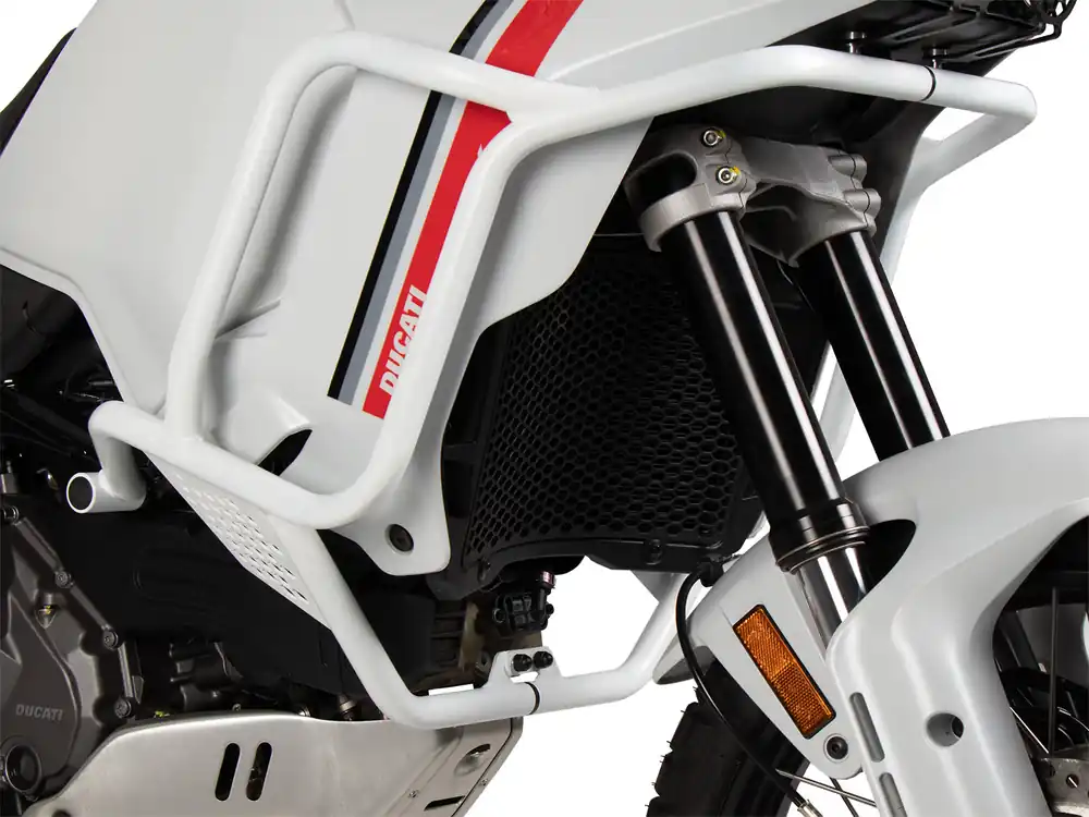 Arceau de protection de réservoir blanc pour Ducati Desert X Rally (24-) Hepco & Becker Commander Maintenant
