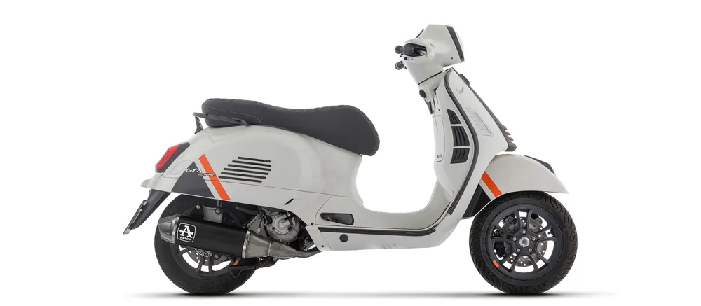 Promotion ARROW Auspuff DARK URBAN für Vespa GTS310 2025-, Aluminium schwarz mit Edelstahl-Endkappe, ohne Stra