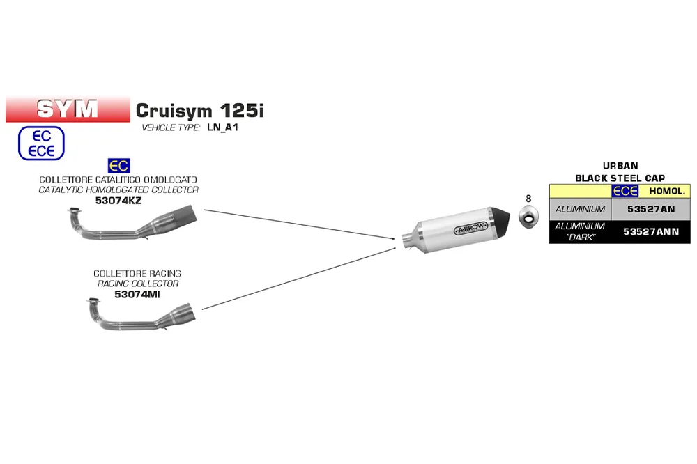 Offre Spéciale ARROW Krümmer für SYM Cruisym125 2018- , mit Katalysator