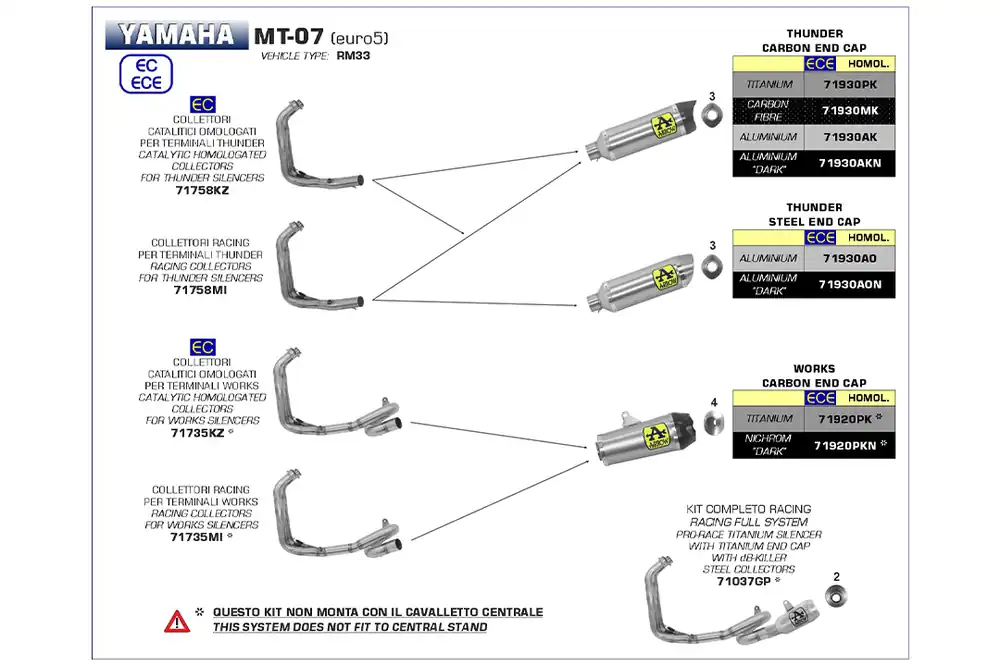 ARROW Racing-Krümmer ohne Katalysator für Yamaha Tracer 700 Modelljahr 2020-, MT-07 2021- Offre Exclusive
