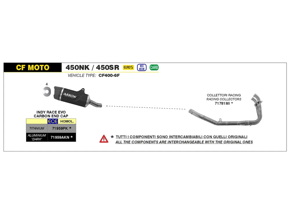 Achat Immédiat ARROW Auspuff INDY RACE EVO Titan für CF Moto 450NK / 450SR Modelljahr 2023-