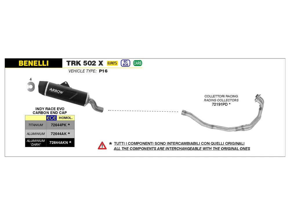 Vente Directe ARROW Auspuff INDY RACE EVO Titan für Benelli TRK 502 X Modelljahr 2021-