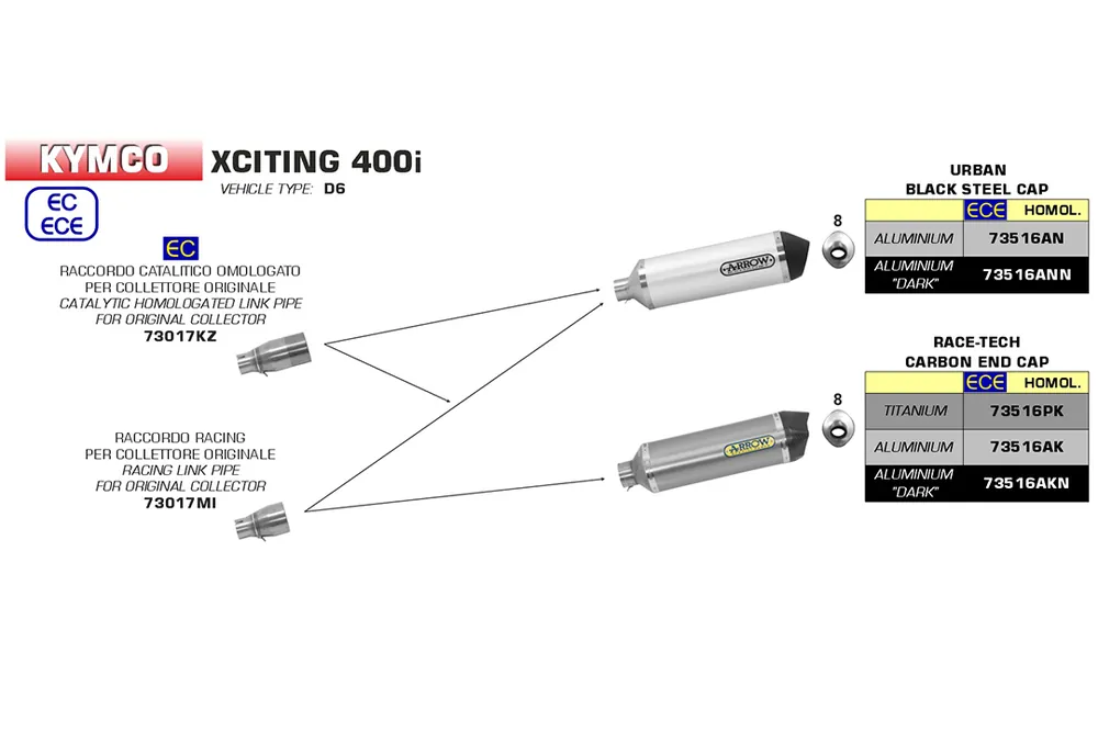 Vente Directe ARROW Racing-Krümmer für Kymco XCiting 400i 2012-16, ohne Katalyator