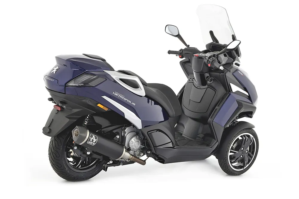 ARROW Auspuff URBAN für Peugeot Metropolis 400 2017-, Aluminium schwarz mit Carbon-Endkappe Populaire