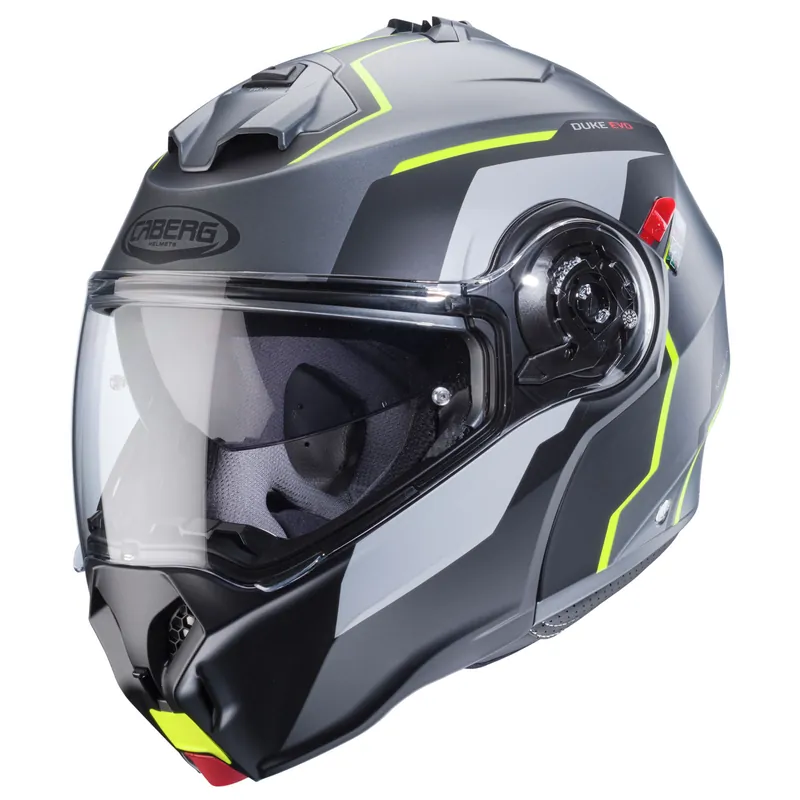 Offre Du Jour Caberg casque Duke Evo Move matt-gun metallic/noir-fluo-jaune XS