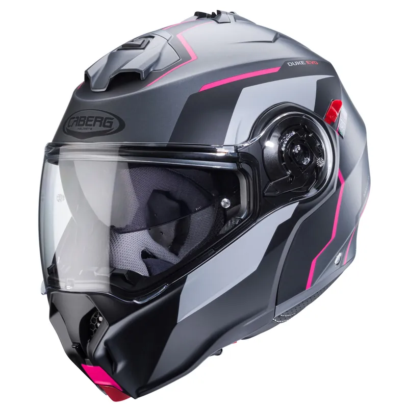 Promotion Saisonnière Caberg casque Duke Evo Move matt-gun metallic/noir-fuchsia XS