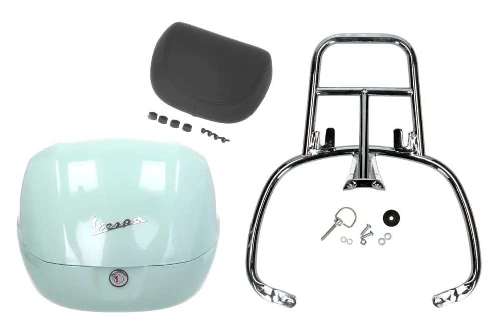 Meilleur Prix Kit top case 32L latte menta (350/A), coussin dorsal noir, porte-bagages chromé pour Primavera